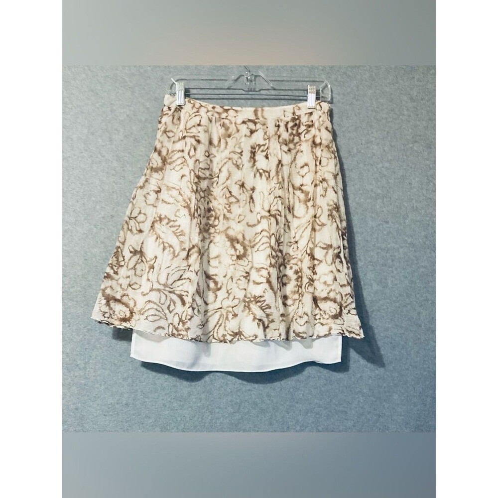 Worthington Cream and Brown Floral-Print Circle Skirt Sz 8